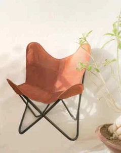 Chair Butterfly Leather Vintage Handmade Living Room Home Decore With Stand - Picture 1 of 3