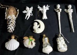 10 Pc White Christmas Decoration Lot Angel Tree Ornaments +Snowbabies +Vintage - Picture 1 of 10