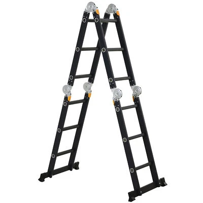 DURHAND Scala Pieghevole in Alluminio 5 in 1 Nera Carico Massimo 150kg - Immagine 1 di 4