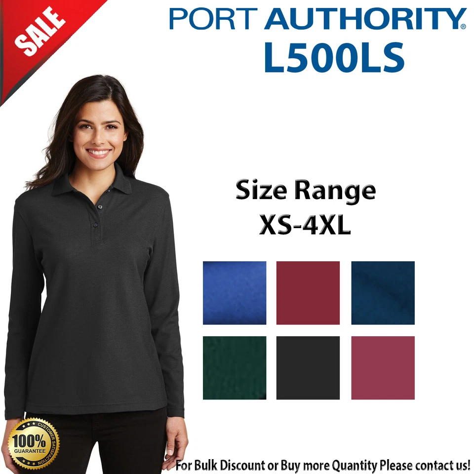 Port Authority Womens Long Sleeve Wrinkle Resistant 3 Button Polo Shirt - L500LS - Image 1 of 1