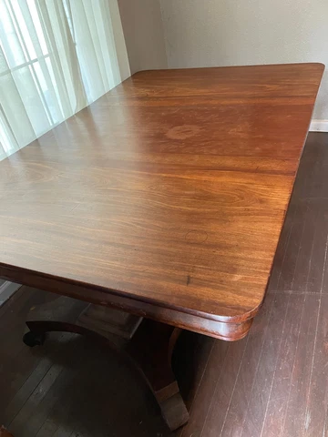 Empire 1860's Antique Mohogany Table. Almost 10 Feet with all leaves Cover