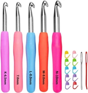 Crochet Hooks Set Ergonomic Grip Soft Handle Size 6.5mm 7.0mm 8.0mm 9.0mm 10.0mm - Picture 1 of 6