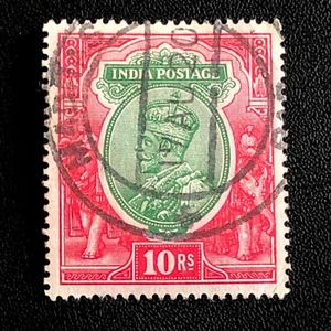 1913 INDIA 10r STAMP-MADRAS-TEN RUPEES-KING GEORGE V-Sg IN 189-USED - Picture 1 of 3