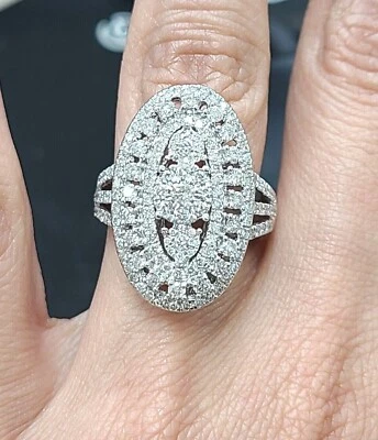 优惠! 2.00 克拉正品钻石女士鸡尾酒右手 14K 白金戒指 — 第 1/4 张图片