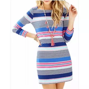 LILLY PULITZER SOPHIE KLEID M LEBENDIG KALEIDOSKOP STREIFEN STRETCH LEICHT - Bild 1 von 12