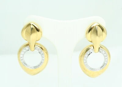 Orecchini da donna pendenti anni '90 in Oro Giallo 18 Kt e Diamanti nuovi - Immagine 1 di 4