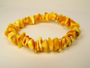 Baltic Amber Bracelet 6.5" Yellow Brown Stretch Elastic Natural Genuine E097 - Picture 1 of 6