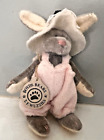 Boyds Bears 4" Wuzzie Gray Bunny Rare QVC Exclusive Pink Overall Floppy Hat