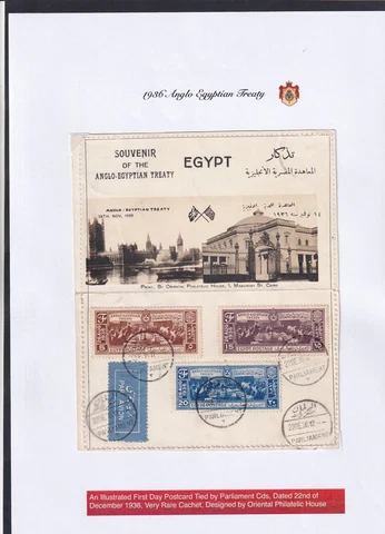 Egypt  FDC 1936 Anglo Egyptian Treaty Postcard Letter Head Extremely Rare Cover