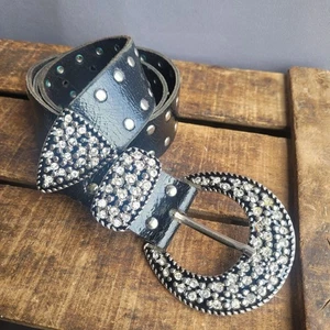 Cinturón River Island Cuero Negro Estrás Diamante Y2K Boho Pradera - Imagen 1 de 4