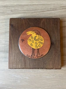 Vintage Copper Enamel Wood Panel Artwork Aries Ram Astrologie Zodiac 1970's - Picture 1 of 12