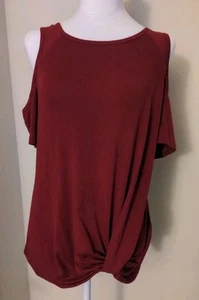 Women's Top Blouse SIZE Small Cold Shoulder Shirt Red Twist Tie Front - Picture 1 of 8