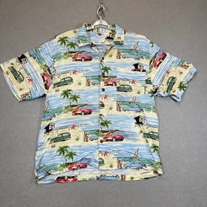 VTG Disney Catalog Shirt Men Large Beach Car Mickey Minnie Rayon Aloha Hot Rod - Picture 1 of 9