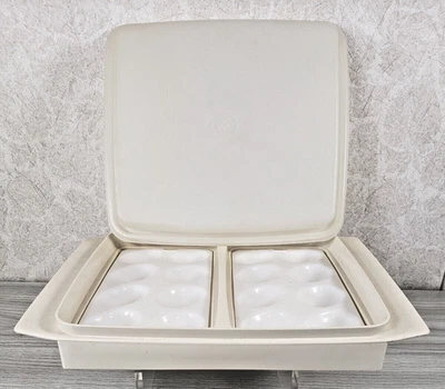 GUARDIÁN/PORTADOR DE HUEVOS DE COLECCIÓN TUPPERWARE DEVILED #725-4 COLOR CREMA Foto 1 de 3