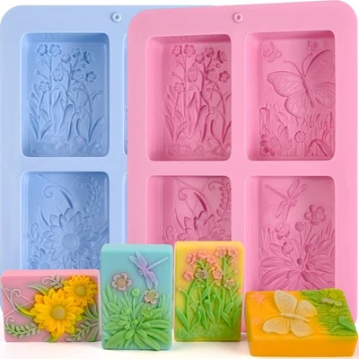 Moukiween Soap Molds Silicone, 3D Rectangular Insect Flower Silicone Molds for - Image 1 of 4