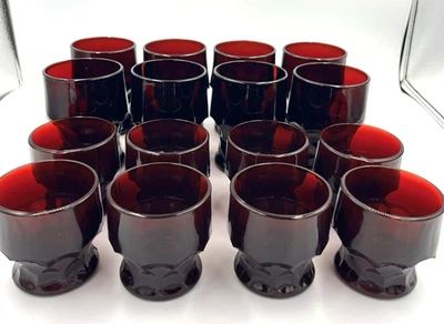 Anchor Hocking Vintage Royal Ruby Red Georgian Honeycomb Glass Set of 16 - Image 1 of 4