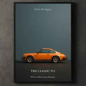 Porsche Classic 911 Poster - Orange Oldtimer Sportwagen Wandbild 20x30 - Bild 1 von 21