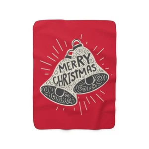 Buon Natale Campane Natale Coperta in Pile Sherpa Rosso - Foto 1 di 10