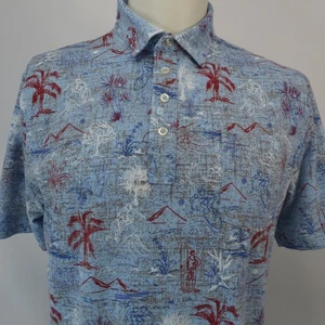 Johnnie-O Hangin Out WIPEOUT Gulf Blue Short Sleeve Golf/Polo Shirt SZ Large  - Picture 1 of 11