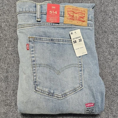 Levis 514 Jeans Mens 58x32 Stretch Straight Leg Regular Fit Denim Light Wash NWT - Image 1 of 4