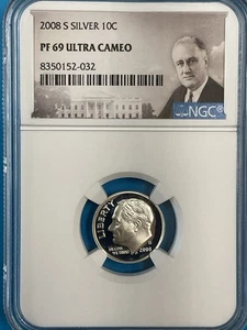 2008S SILVER 10c Roosevelt Dime NGC PF69 Ultra Cameo - Picture 1 of 2