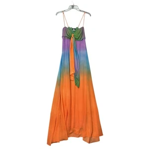 Vintage Y2K Va Va Voom Maxi Prom Dress Womens Medium Rainbow Ombre Chiffon Flowy - Picture 1 of 18