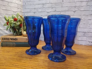 Set Of 4 Vintage Anchor Hocking Cobalt Blue Ice Cream Sunday Parfait Glasses  - Picture 1 of 4