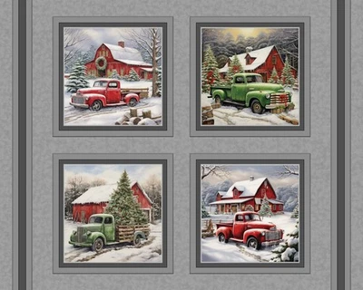 Panel de edredón de almohada de tela HOLIDAY HAUL 36" X 45", árboles de Navidad, camión Foto 1 de 2