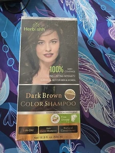 Herbishh Hair Color Shampoo Dark Brown Grey Coverage 16.9 Fl Oz Exp 2027 Sealed - Picture 1 of 4
