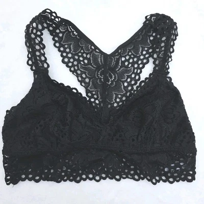 NEW Aerie Bralette Womens M Black Lace Racerback Wireless Soft Bra Layer Sexy - Image 1 of 4