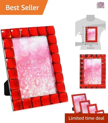 Marco de fotos de vidrio rojo 4x6 joya decorativa brillante decoración del hogar regalos Foto 1 de 4