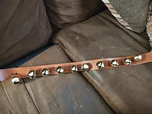 Antique Sleigh Bells Leather Strap 29" long 10 bells Christmas Holiday - Picture 1 of 9