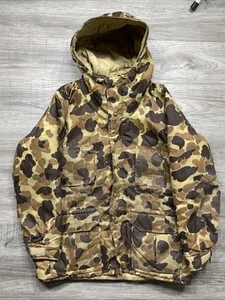 Vintage Cabelas Duck Camo Desert 1990s Cream And Brown Jacket Puffer Hooded - Picture 1 of 12