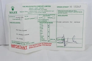 Rolex Service Receipt from Rolex Green Street, Mayfair - Picture 1 of 3
