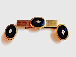 Vintage 3 Pc Set Jacques Kreisler Gold Tone Cuff Links & Tie Clip - Foto 1 di 6