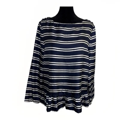 Top para mujer Vineyard Vines a rayas peplum 100 % seda azul blanco talla 10 Foto 1 de 4