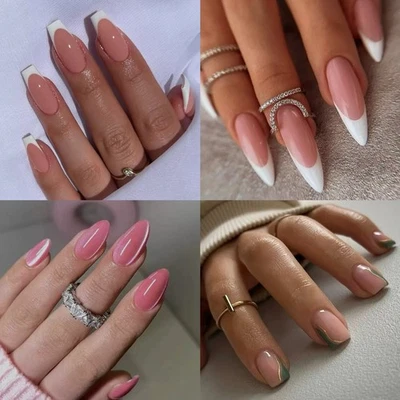 24x Press On French Tips Nails Holiday Nails Almond Nails Square Nails - Image 1 of 3