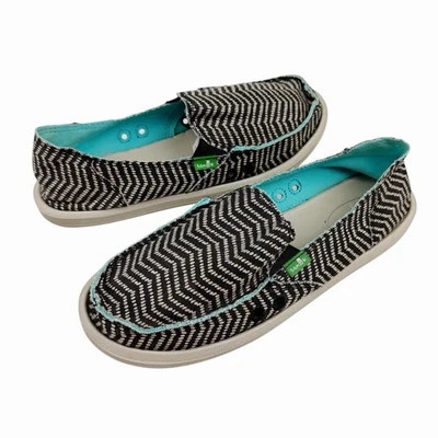 Sanuk Donna Deco Sidewalk Surfer Slip On Shoes Black White Women’s Size 7 - Image 1 of 4