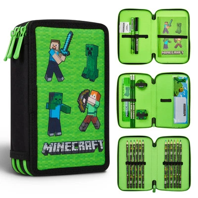 Minecraft Pencil Case, Large Pencil Case 3 Compartment Filled with Supplies - Image 1 of 4