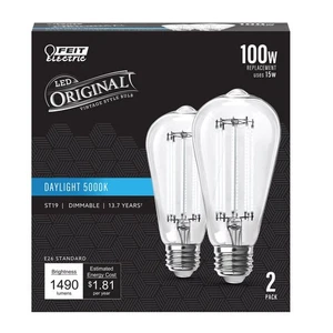 Feit Electric ST19 E26 (Medium) Filament LED Bulb Daylight 100 W 2 pc - Picture 1 of 1
