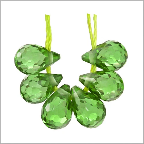 6 Cubic Zirconia Teardrop Briolette Beads 4 x 6mm " Peridot Green " #96048 - Image 1 of 1