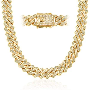 Cuban Link Chain Necklace 18K Gold Silver 14mm Iced Out Hip Hop Jewelry for M... - Picture 1 of 5