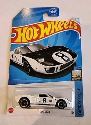 Coche diecast Mattel Hot Wheels Ford GT40 blanco fresco de fábrica 2/10 1:64 Foto 1 de 3