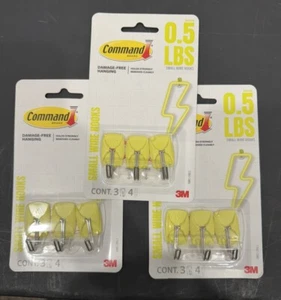 3M Command (3) 3-Pk Damage-Free Hanging Small Wire Hooks W/Strips Yellow - Picture 1 of 3