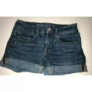 American Eagle Jean Shorts Sz 4 super stretch Women midi AE cuffed - Picture 1 of 8