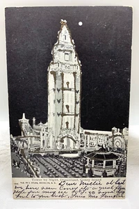 186 Glitter Postcard Tower by Night Dreamland Coney Island NY New York Stern Pub - Picture 1 of 4