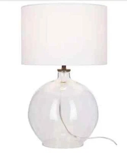 HAMPTON BAY Windmere Clear Glass Table Lamp White Linen Fabric Shade 21.5 in - Picture 1 of 4