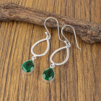 Nuevos pendientes de compromiso de boda de plata esterlina esmeralda verde natural joyería Foto 1 de 4