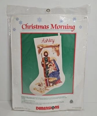 Dimensiones "Mañana de Navidad" Medias Crewel Bordado Kit Sagrada Familia SELLADO Foto 1 de 4