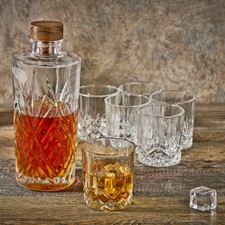 Glass Whiskey 0.9L Decanter And 6 Table Drinking Glasses Tumblers Drink Set Gift